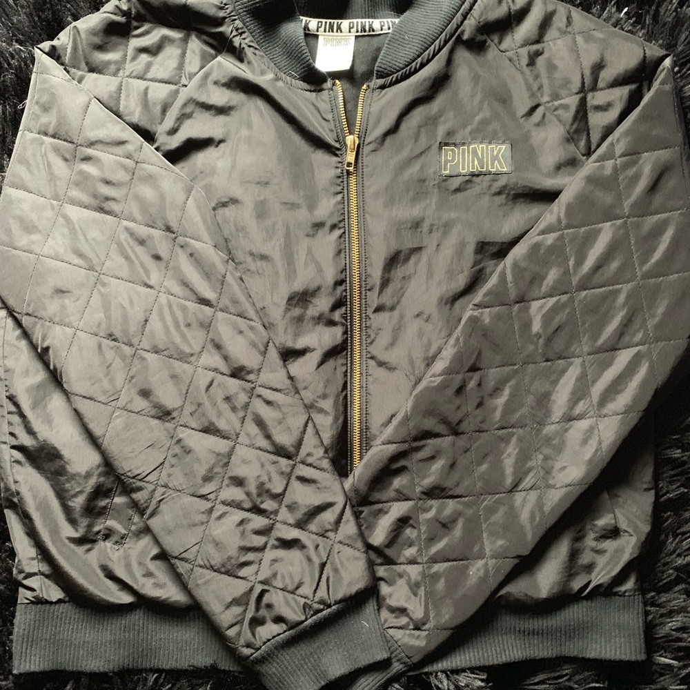 Pink quilted bomber jacket